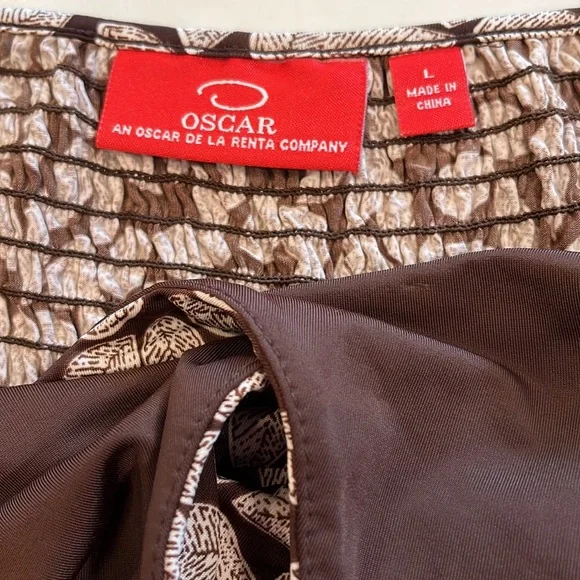 NWT Oscar de la Renta top. Size L Brown and Cream lead design ties around neck - Picture 11 of 15